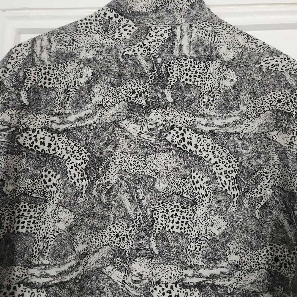 Vintage Literal Leopard Print Wool Blend Standing Collar Blouse - Picture 6 of 11